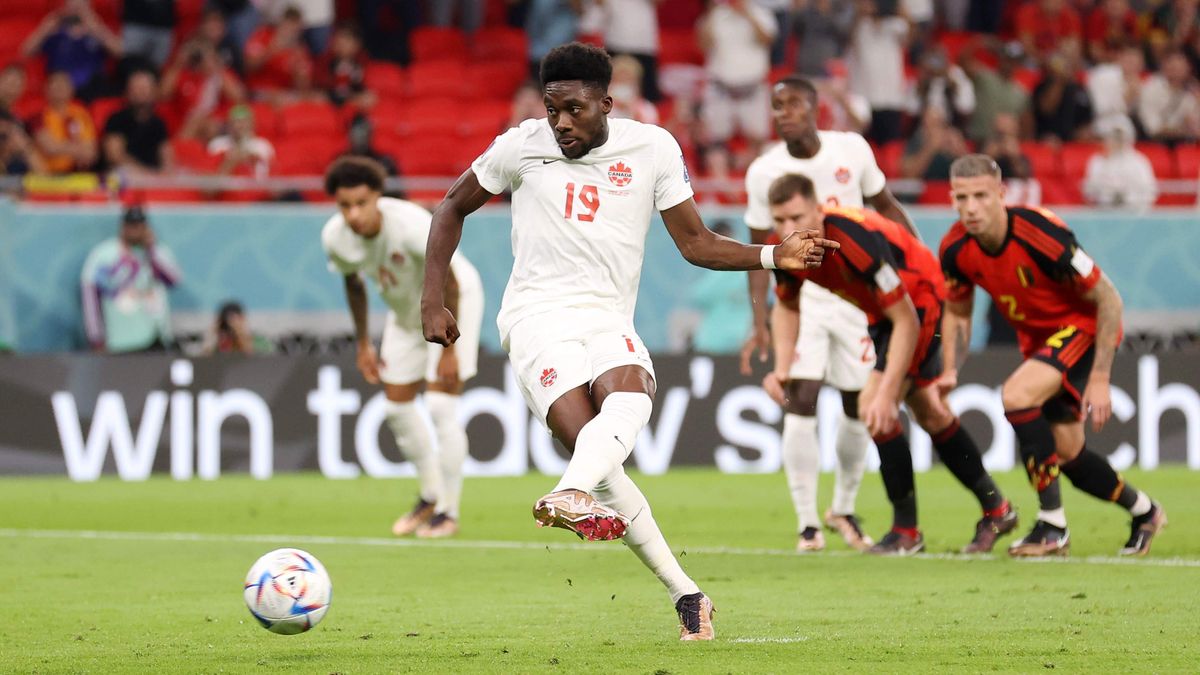 Canada&#039;s Alphonso Davies in the World Cup game against Belgium.