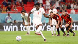 Canada's Alphonso Davies in the World Cup game against Belgium.