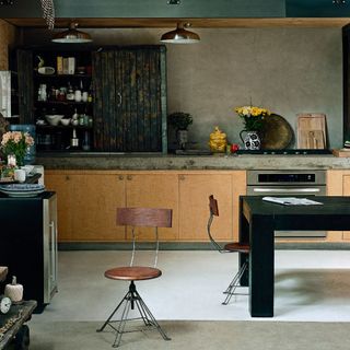 kitchen with yellow flower wooden chair