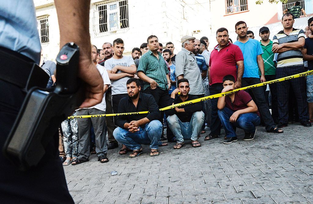 The aftermath of a suicide bombing in Gaziantep, Turkey