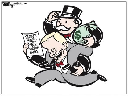 Political cartoon U.S. Senate Dodd-Frank banking regulations Monopoly