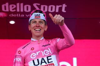 Enel sponsored the Giro d'Italia's maglia rosa last year, which was claimed by overall champion Tadej Pogačar (UAE Team Emirates)