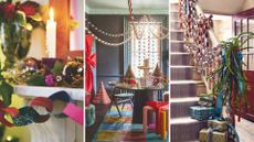 composite of three spaces using paper rings to decorate