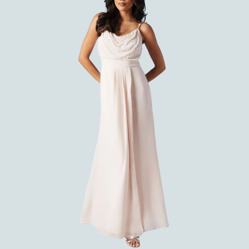 Pearl Embellished Strappy Bridesmaids Dress