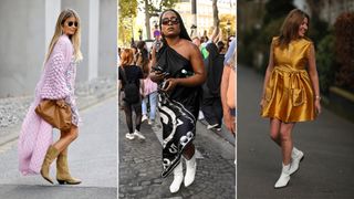 Three images of women wearing cowboy boots