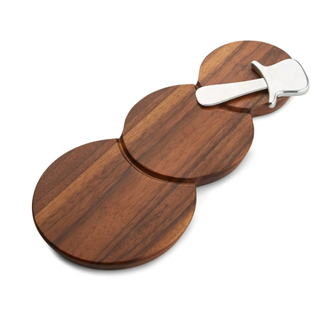 Snowman shaped wooden cheeseboard with a hat that functions as a serving knife