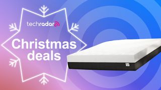 A Panda mattress on a multicoloured background with a Christmas deals logo