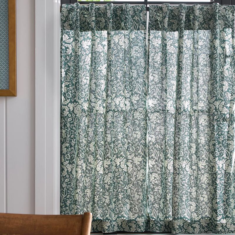 teal floral cafe curtains