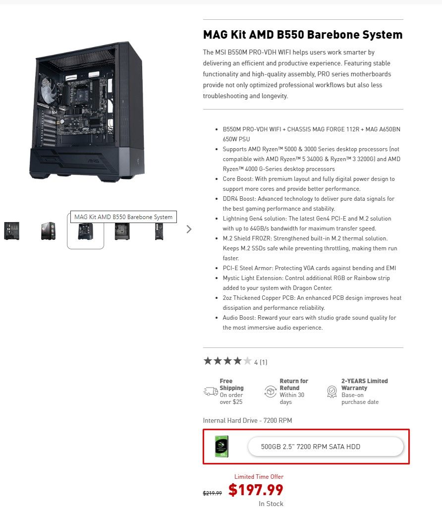 MSI barebones PC with free 500GB hard drive