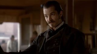 Timothy Olymphant's combed hair and mustache in Deadwood.