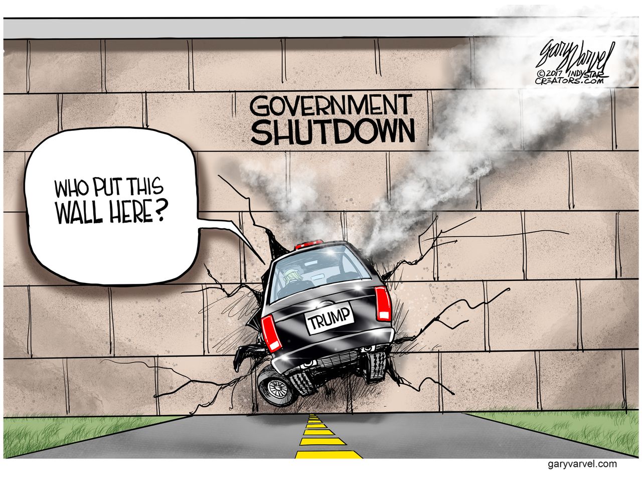 Political Cartoon U.S. Trump Government Shutdown Congress Senate Wall