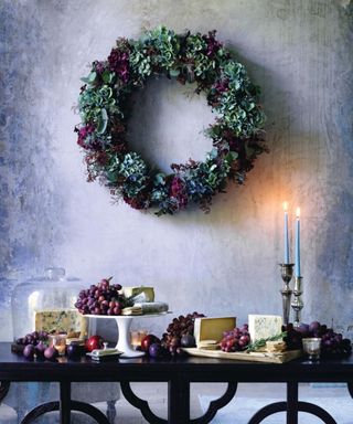 green and purple christmas wreath
