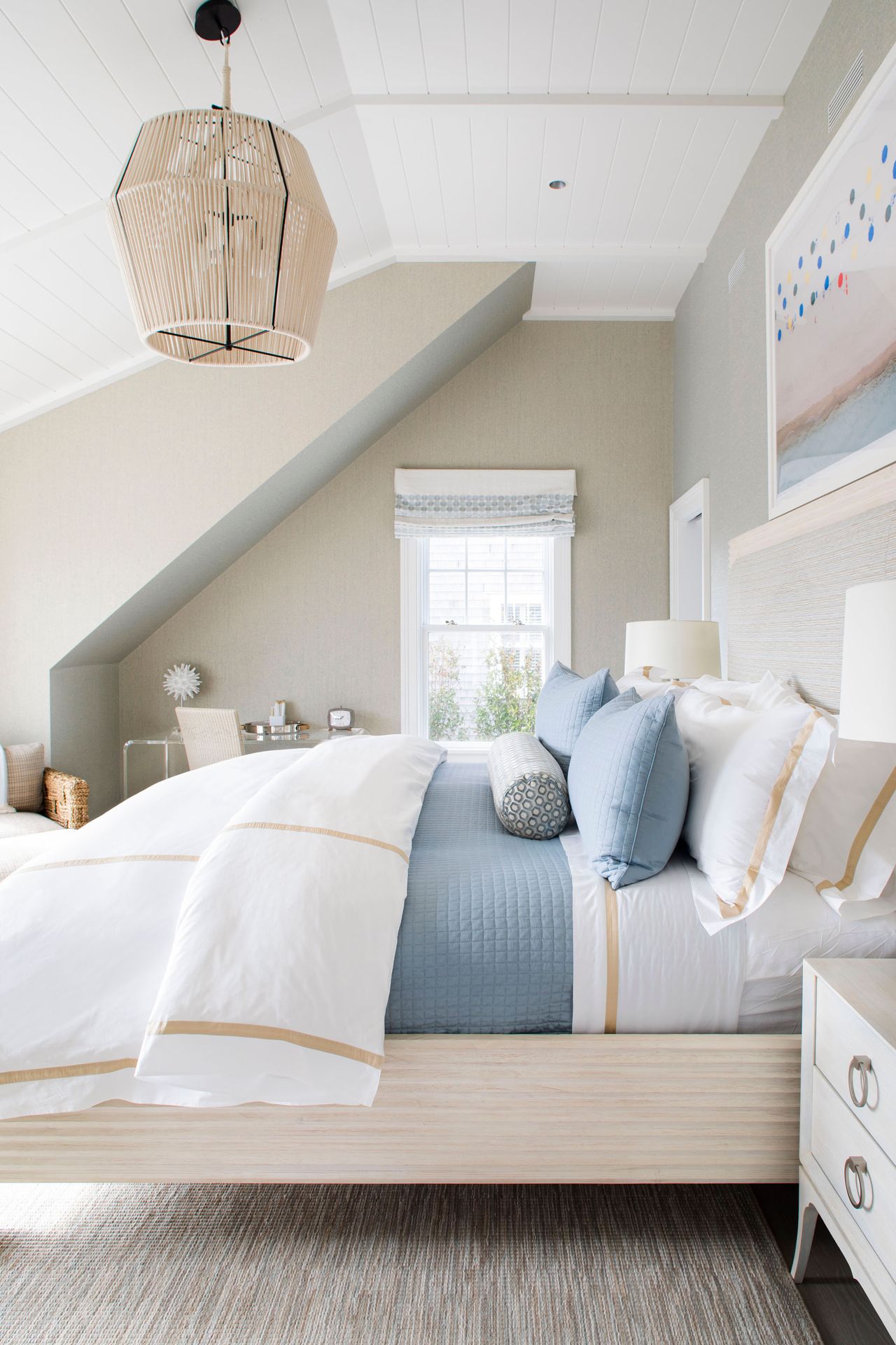 Rope lampshade, blue bedding