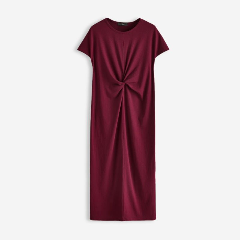 A cut out of a burgundy t-shirt dress from Next