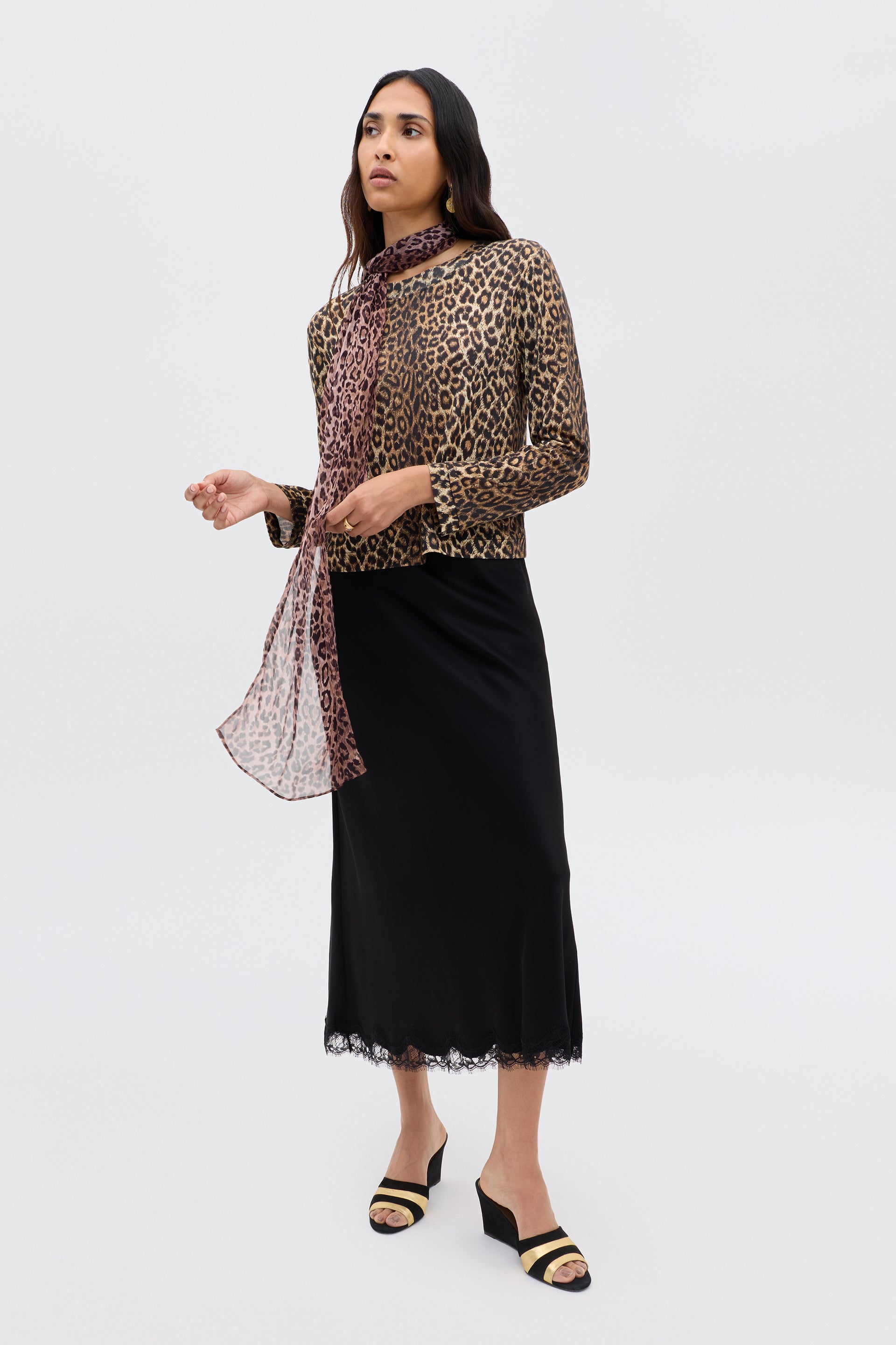 Stassie Satin Midi Skirt in Black