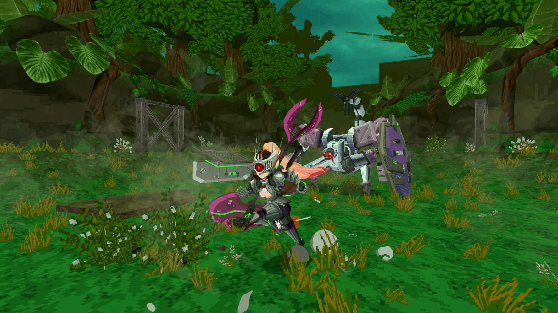 A player character dashes away from a robot in Abyss x Zero.