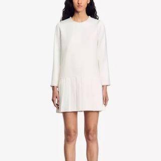 SANDRO Beaded-trim pleat-hem woven mini dress