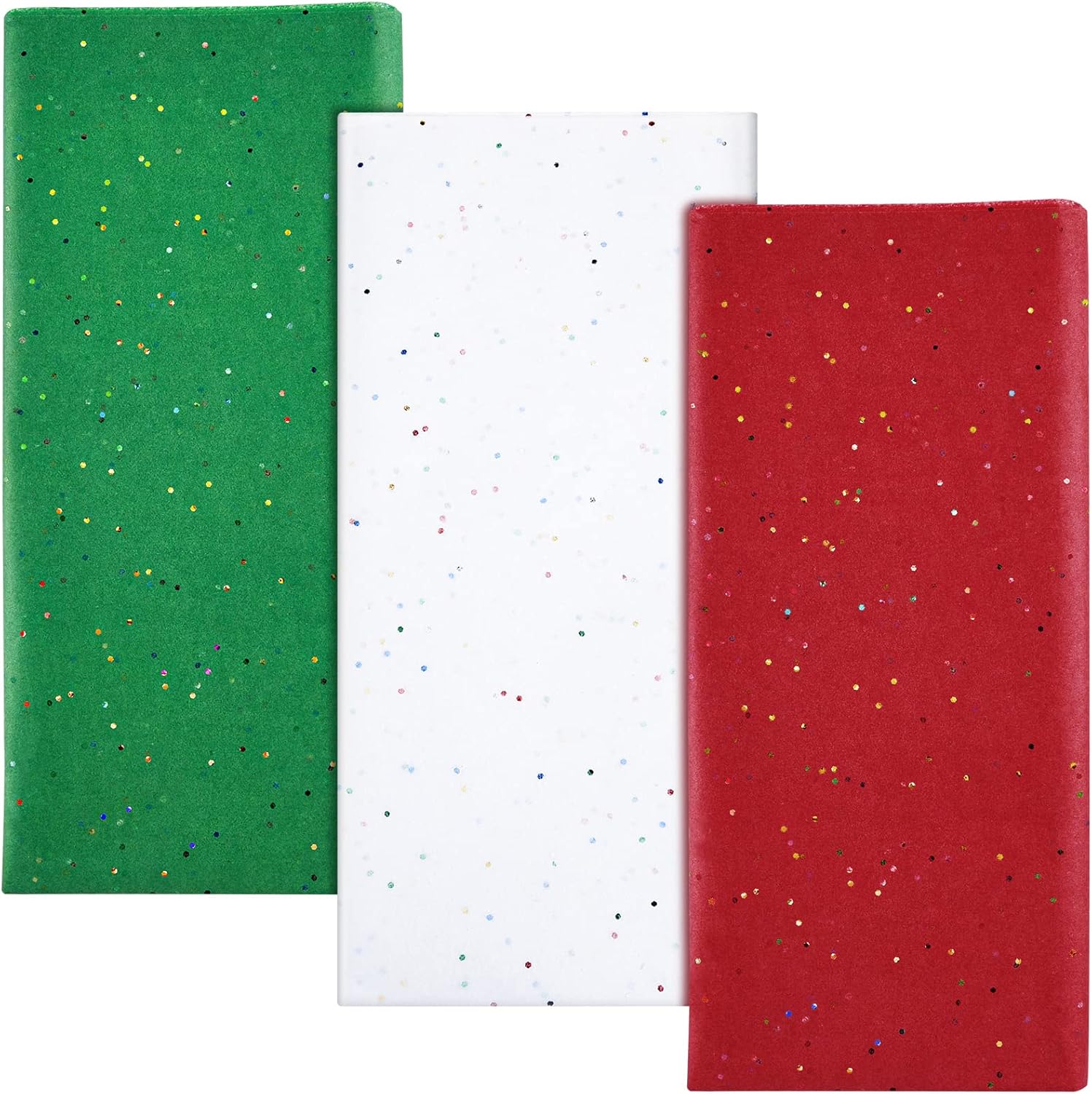 Neburora Glitter Tissue Paper for Packaging 50x66cm White Green Red Tissue for Wrapping Bouquet Craft Paper for Christmas Party Supplies 30 Sheets