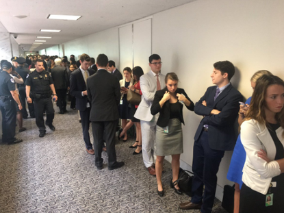 Line to get into the Comey hearing. 