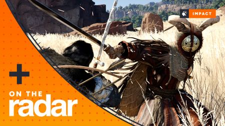 Kliff battles a warrior in a rabbit outfit in the middle of a field in Crimson Desert, with the GamesRadar On The Radar frame