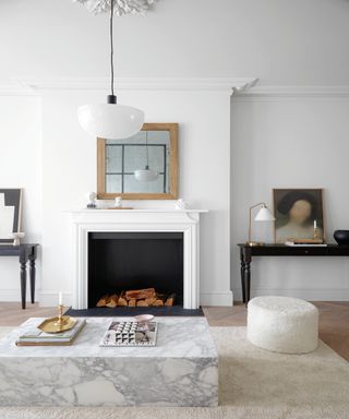 marble Coffee table in a white living room