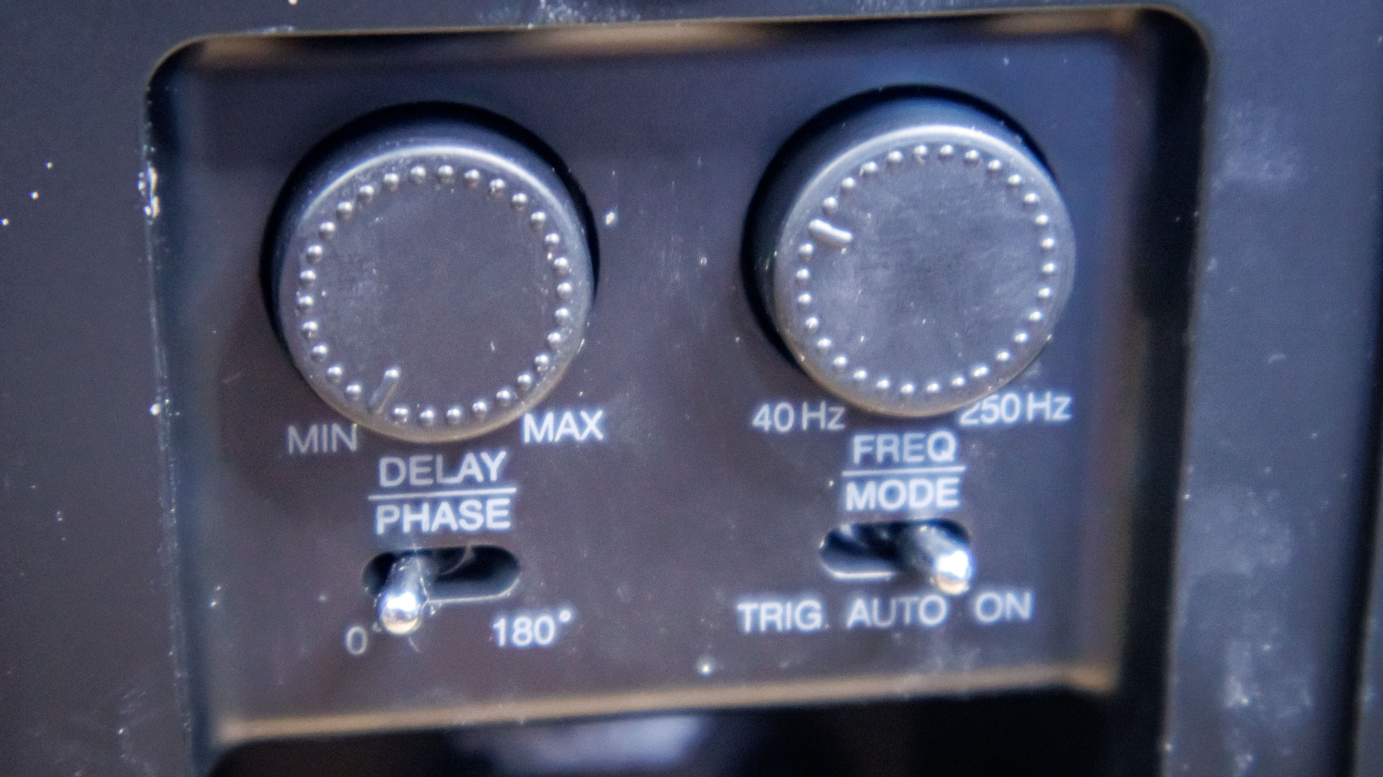 Qacoustics-sub80 closeup of the adjustment knobs