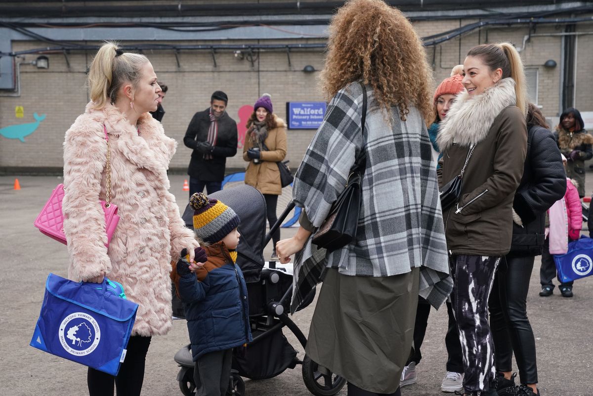 Linda Carter drops Ollie Carter at school in EastEnders