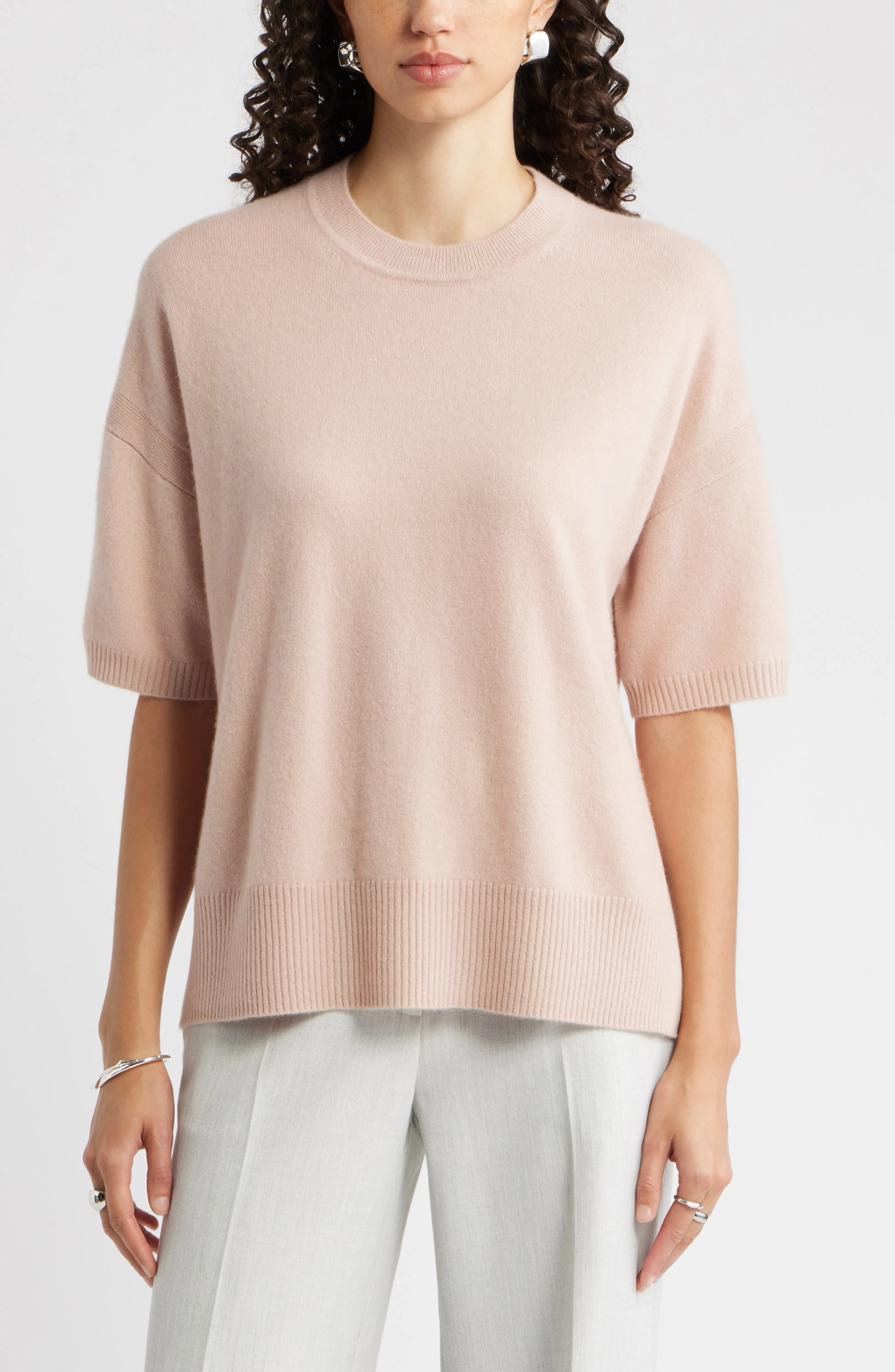 Nordstrom, Relaxed Short Sleeve Cashmere Sweater