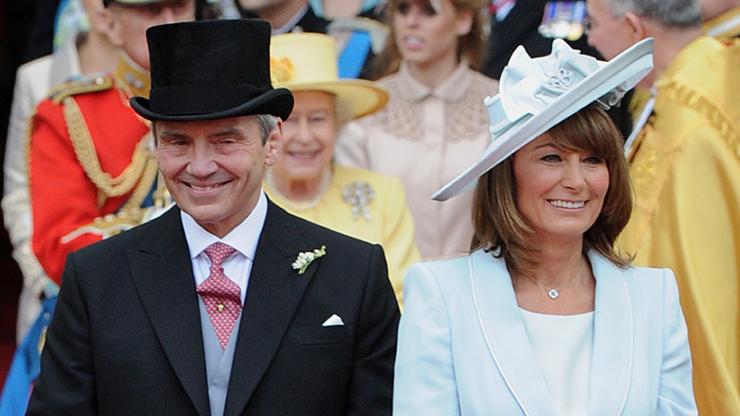 Michael Middleton and Carole Middleton come out of Westminster Abbey following the wedding ceremony of Prince William and Kate on April 29, 2011