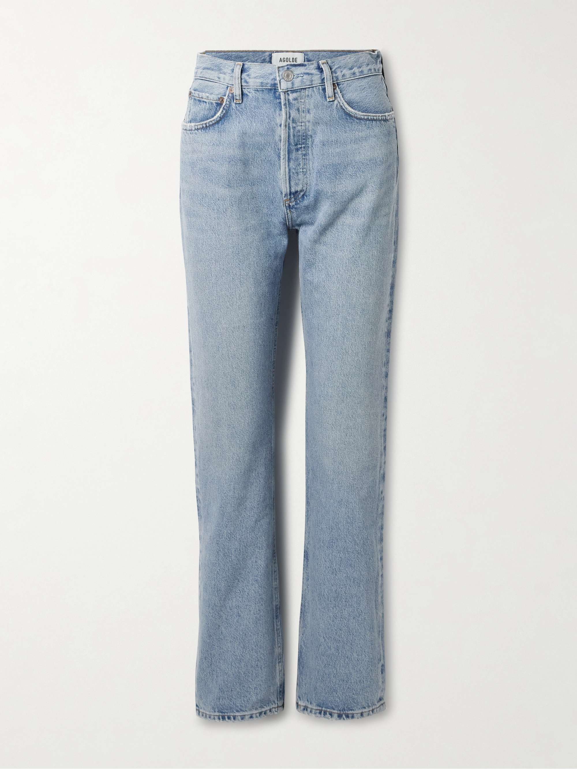 90's Pinch Waist Long Frayed High-Rise Straight-Leg Jeans