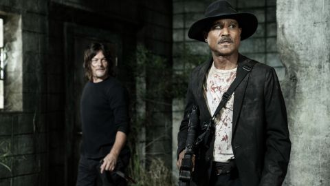 Norman Reedus as Daryl Dixon and Seth Gilliam as Father Gabriel in The Walking Dead season 11, episode 17
