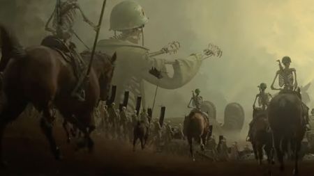 Oil paintings of skeleton soldiers