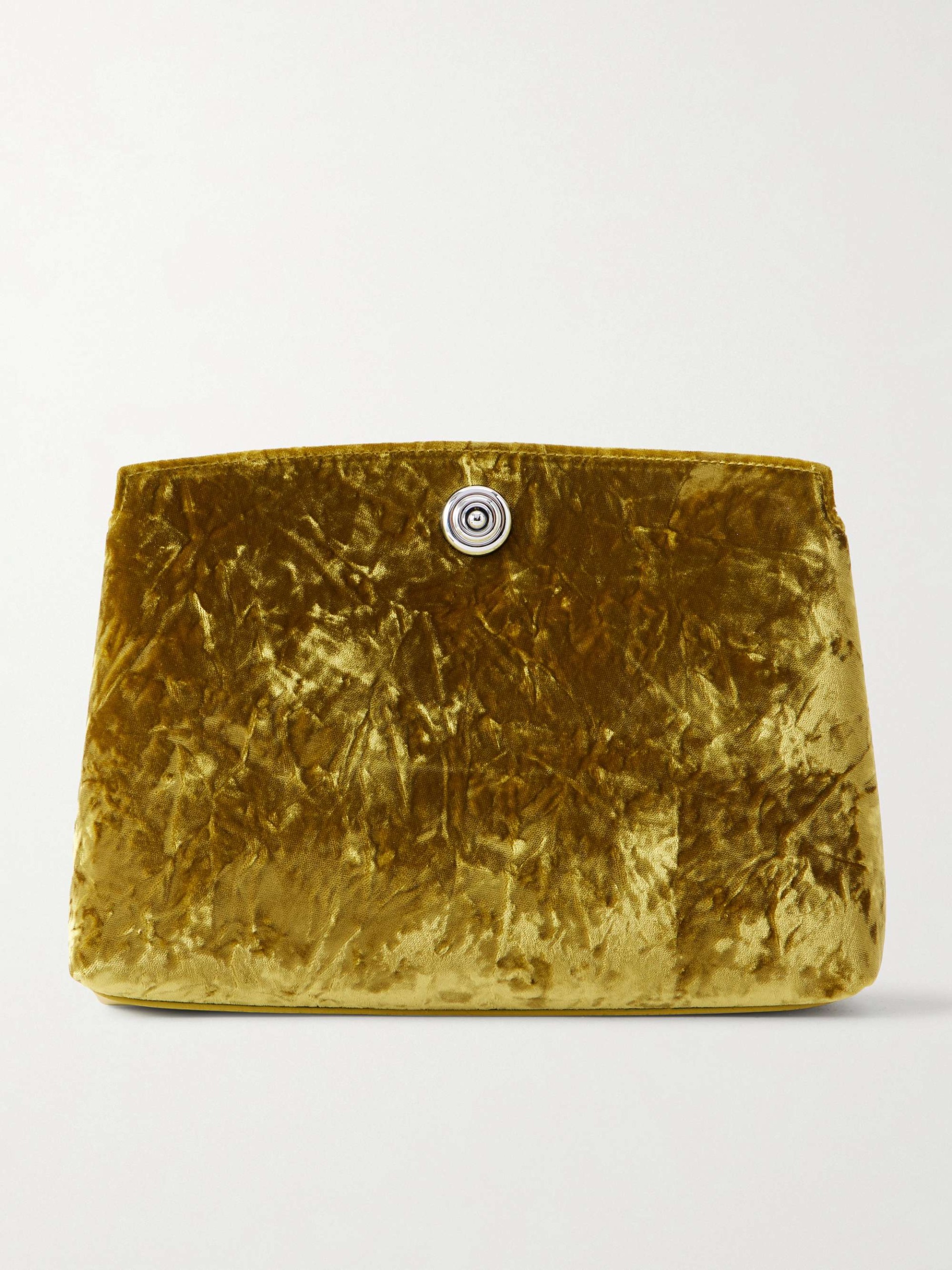 Pushlock Leather-Trimmed Velvet Clutch