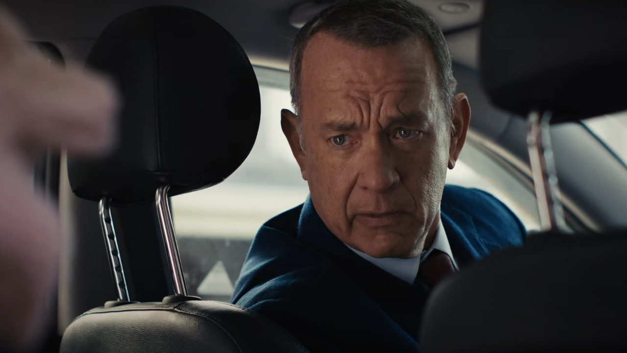 Tom Hanks looks back from the driver's seat in A Man Called Otto.