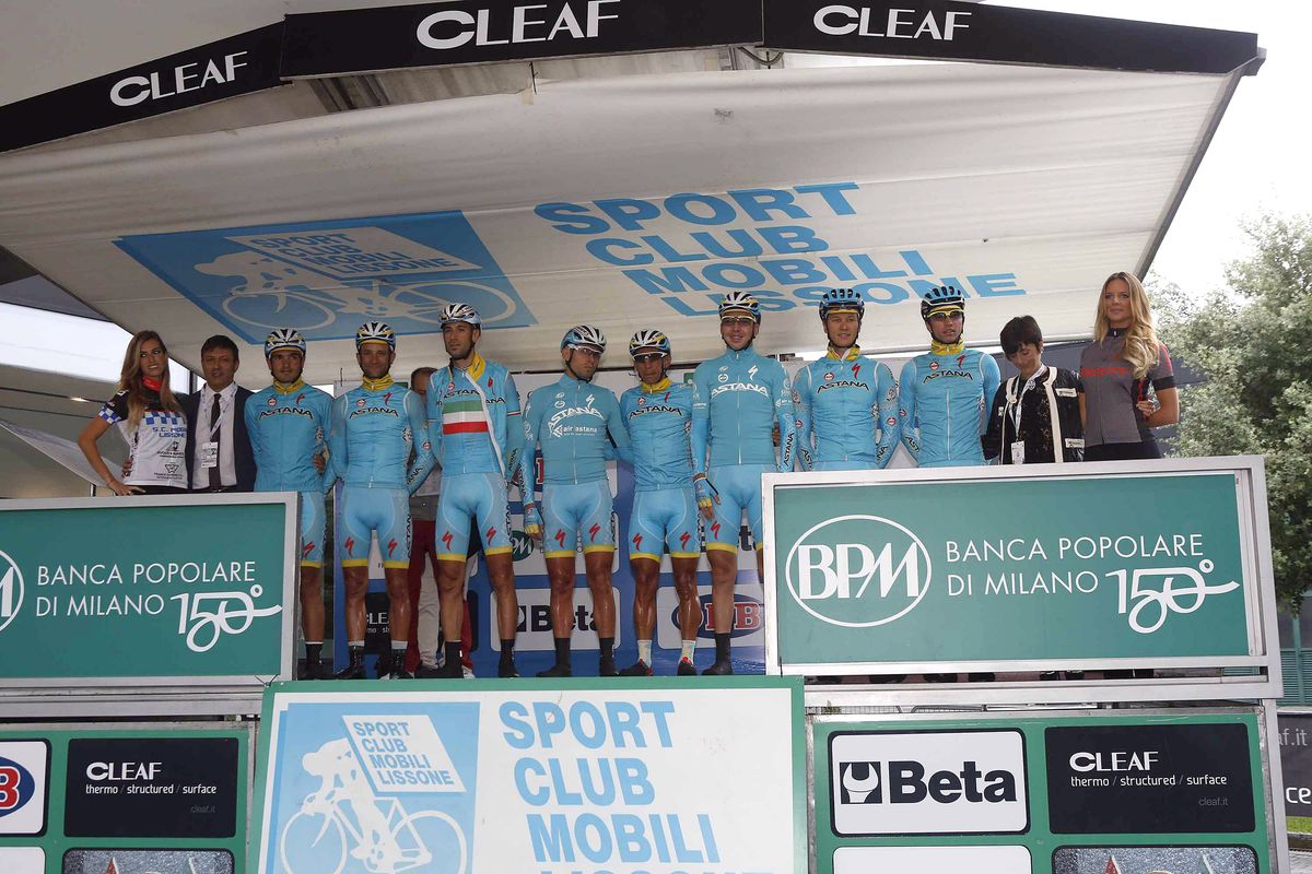 Astana are presented to the crowd