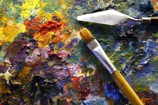 Stock Photo: palette with paintbrush and palette-knife