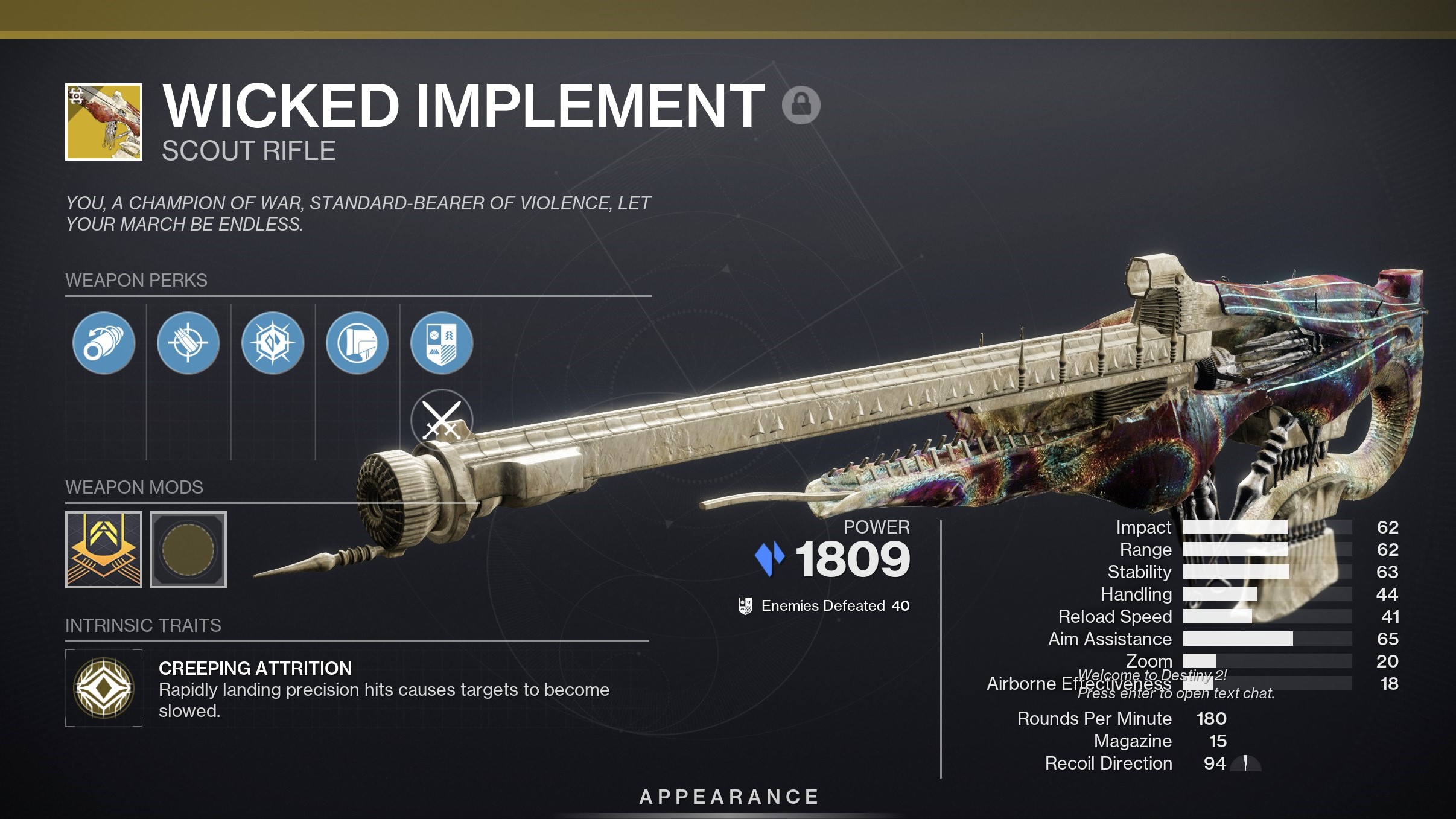 Destiny 2 Wicked Implement in Collections