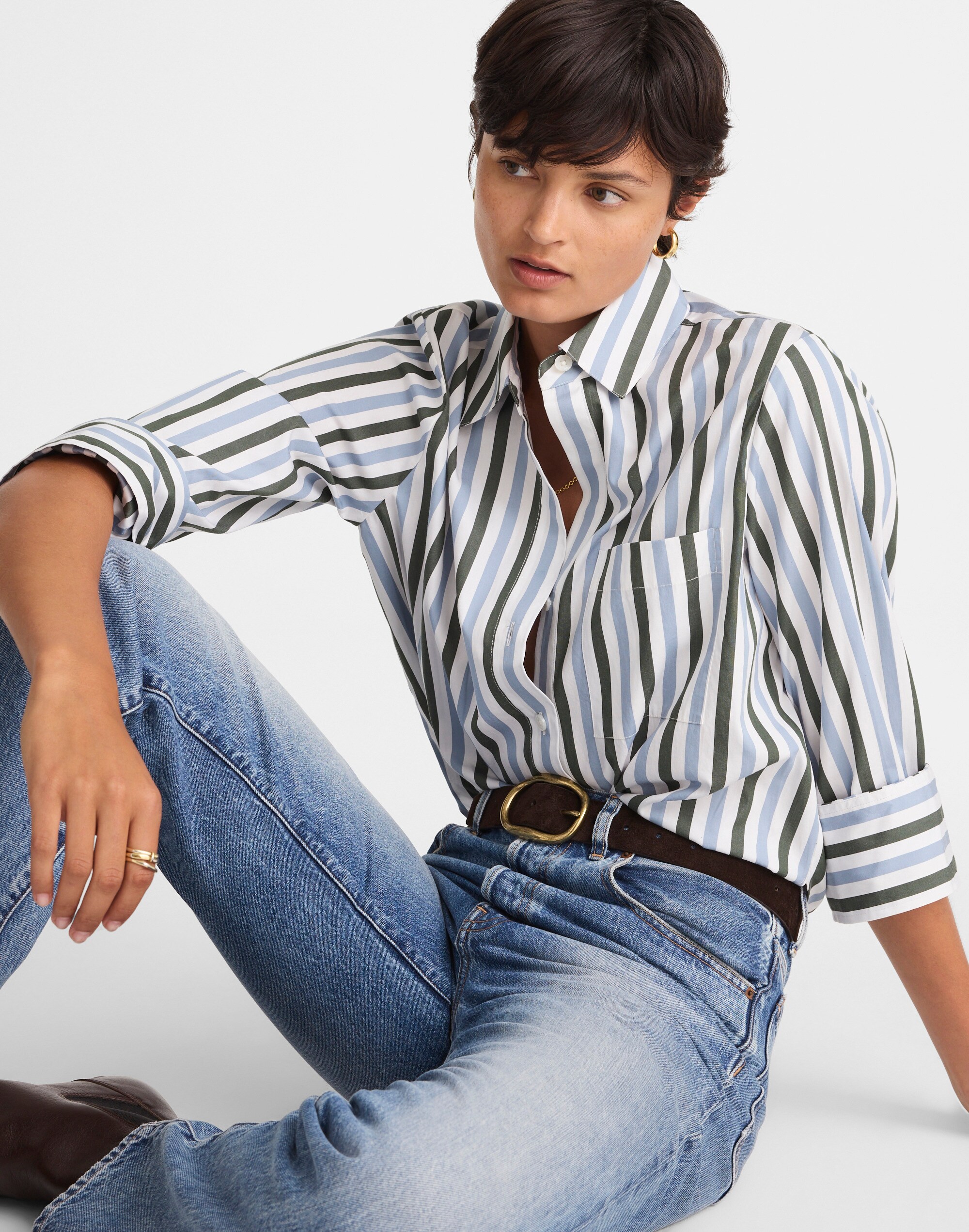 Poplin Easy Y-Neck Button-Up Shirt