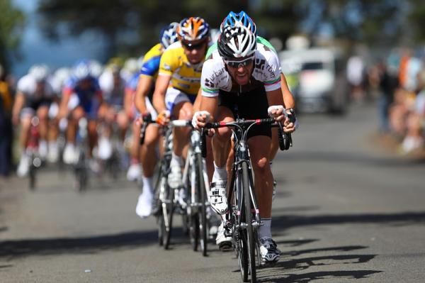 The Urban team at the front with a couple of laps to go - trying to close the gap to the break for Graeme Brown (Urban)