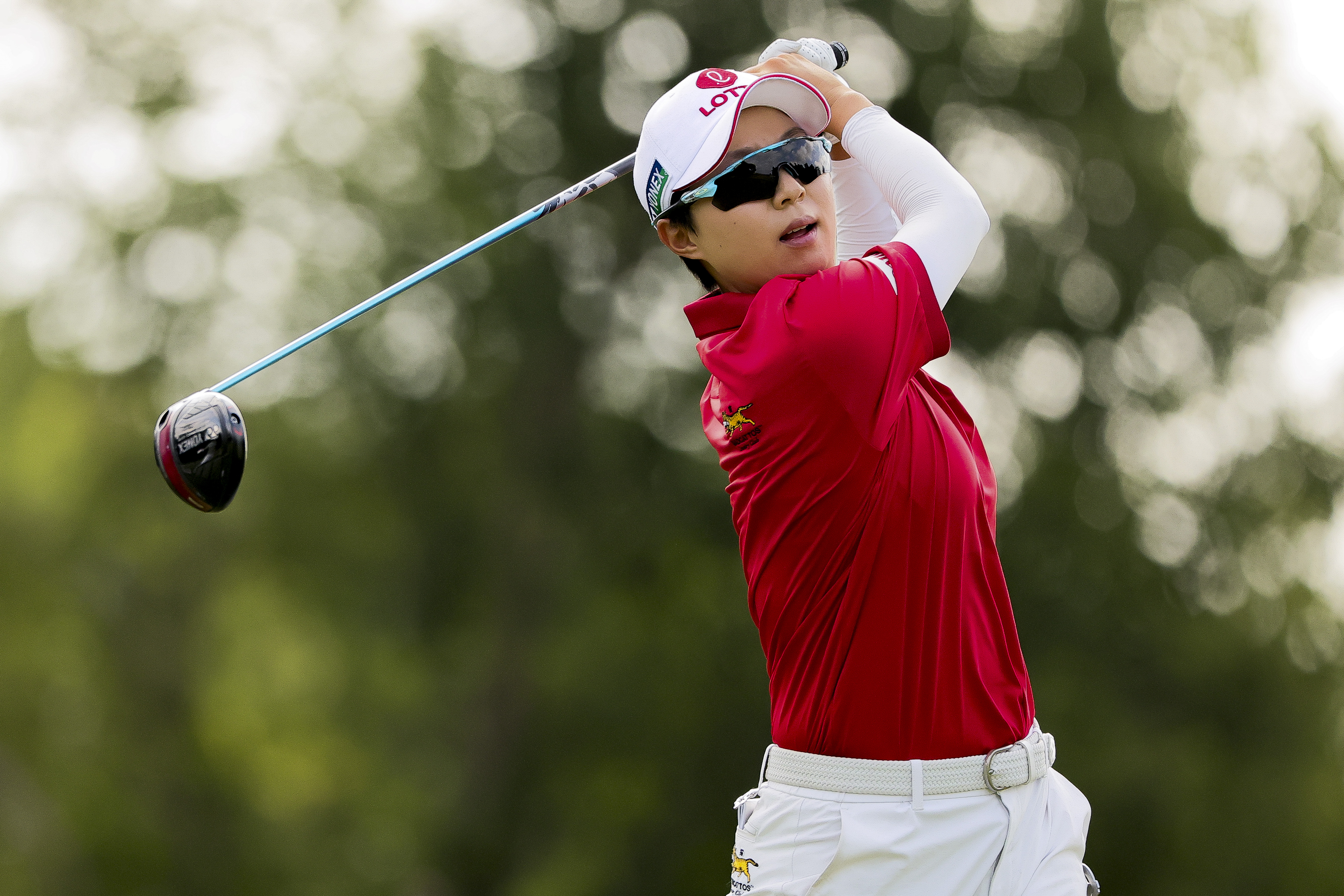 Hyo Joo Kim hits a tee shot with a driver