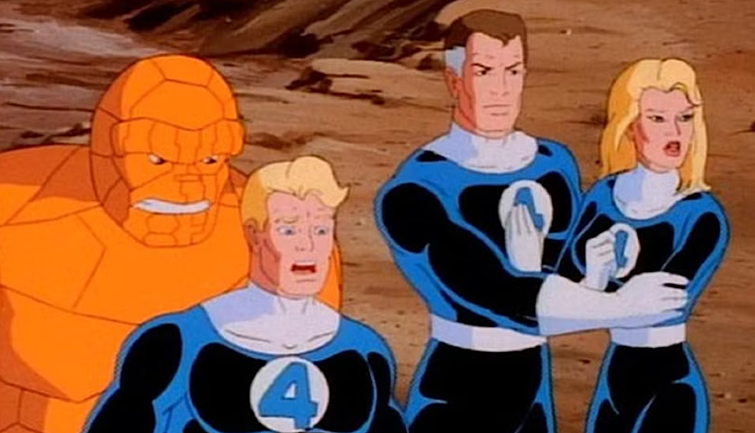 Four superheroes in a 1990s animated TV show