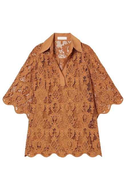 Coco Oversized Poplin-Trimmed Guipure Lace Tunic