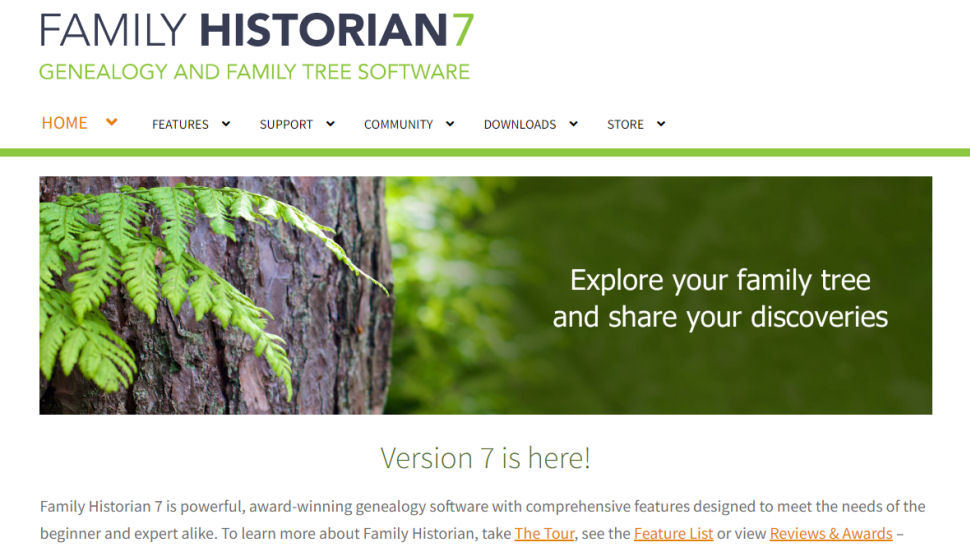 Website screenshot for Family Historian