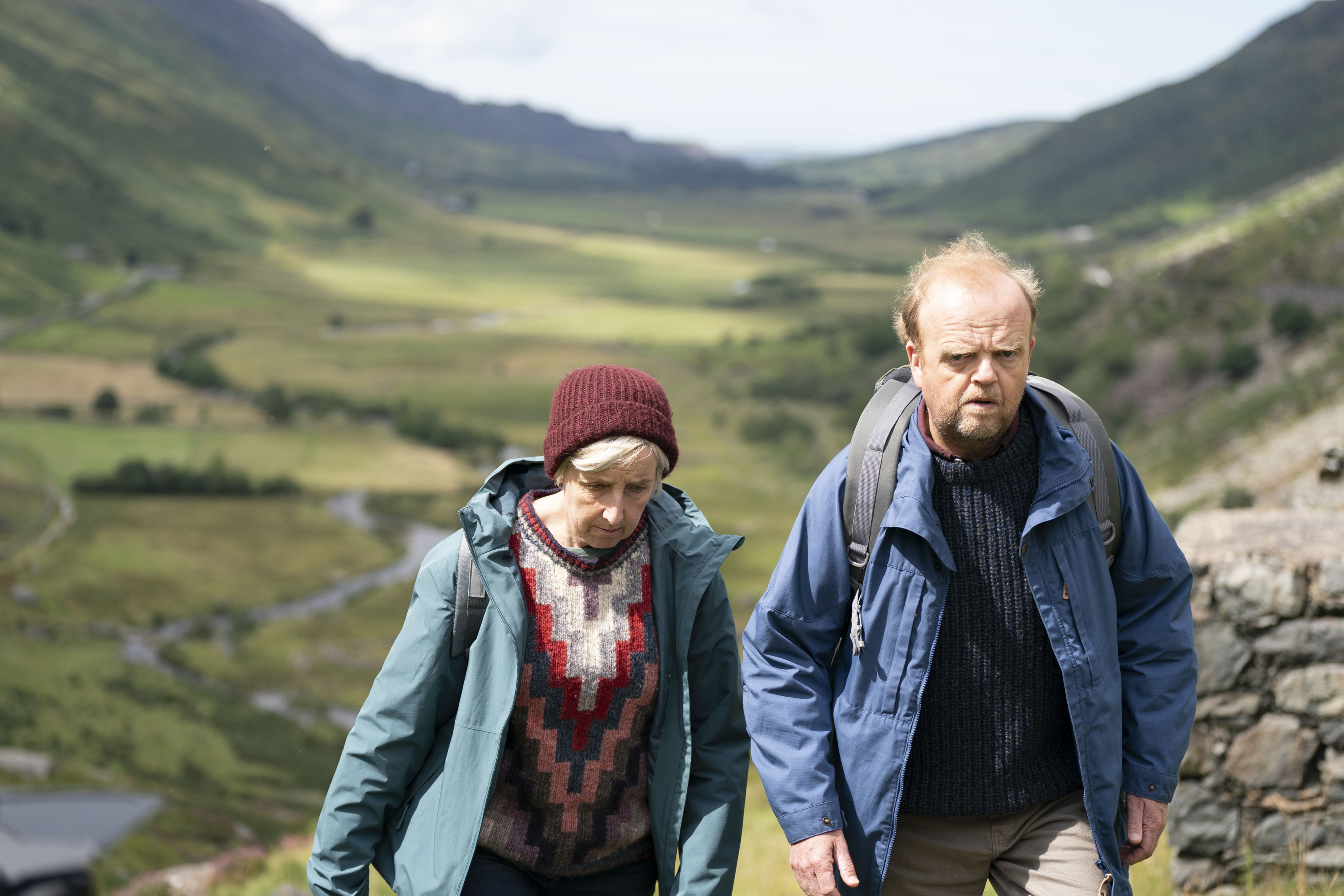 Julie Hesmondhalgh as Suzanne with Alan in Mr Bates vs The Post Office.