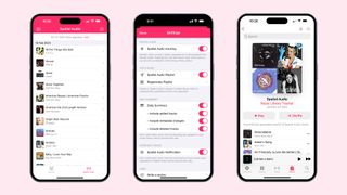 Music Library Tracker app screenshots on pink background
