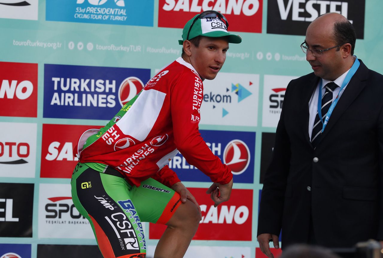 Enrico Barbin takes the first king of the mountains jersey
