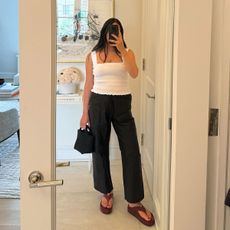 @nicoleakhtarzad smocked tank and black cargo pants outfit