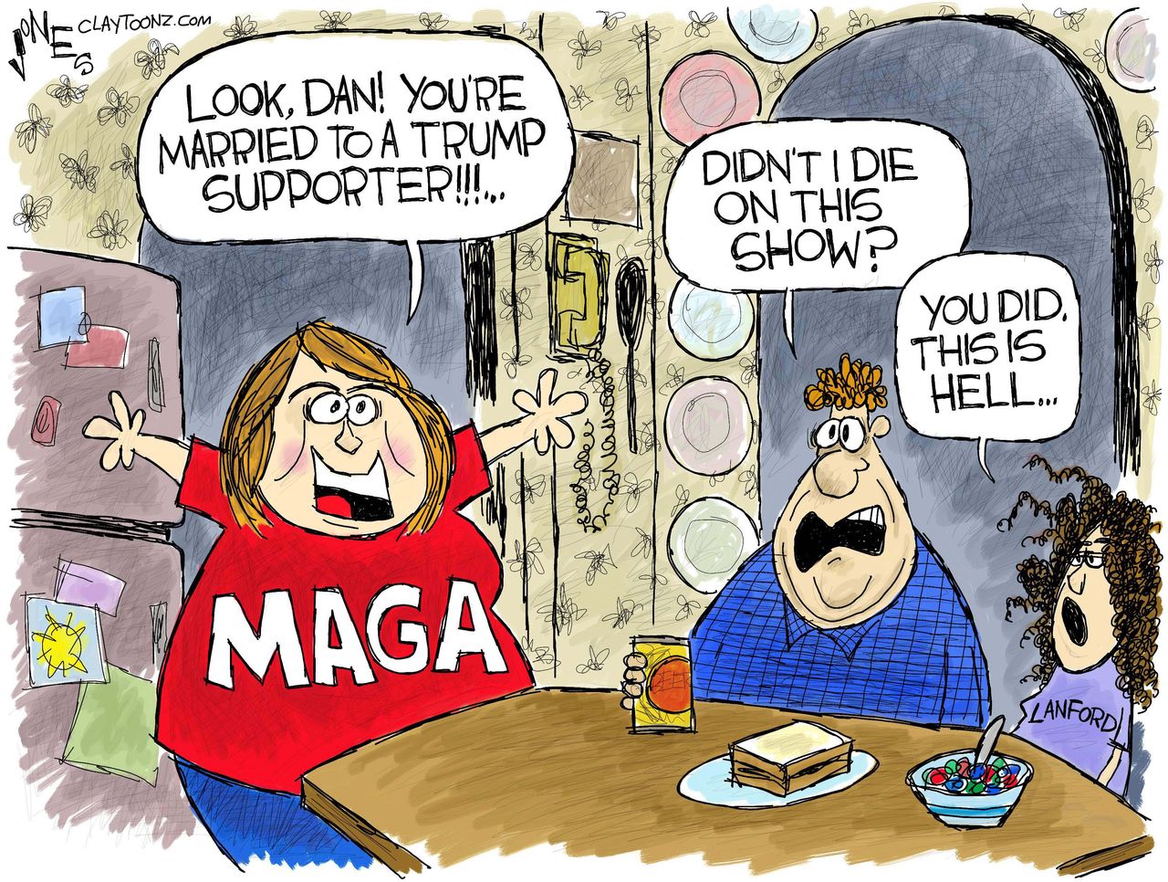 Political cartoon U.S. Roseanne reboot MAGA Trump support