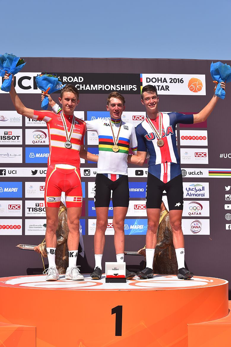 The junior men's time trial podium