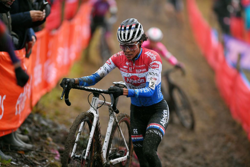 NAMUR BELGIUM DECEMBER 19 Ceylin Del Carmen Alvarado of The Netherlands and Team AlpecinFenix competes during the 13th Namur UCI CycloCross Worldcup 2021 Womens Elite UCIWT on December 19 2021 in Namur Belgium Photo by Luc ClaessenGetty Images